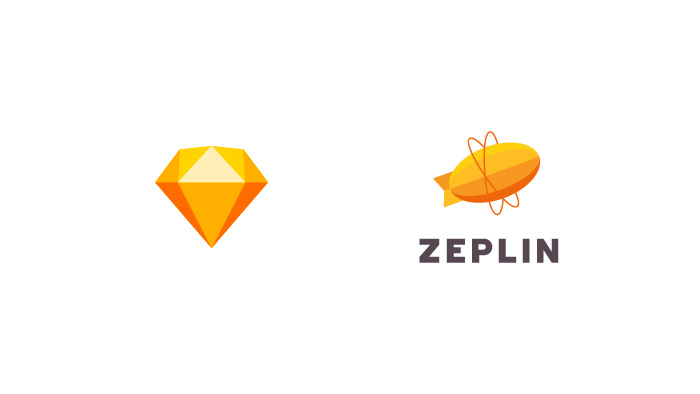 Il logo di Sketch, un topazio stilizato a taglio Old European Cut, ed il logo di Zeplin, un dirigibile a sfumature arancioni con due anelli attorno