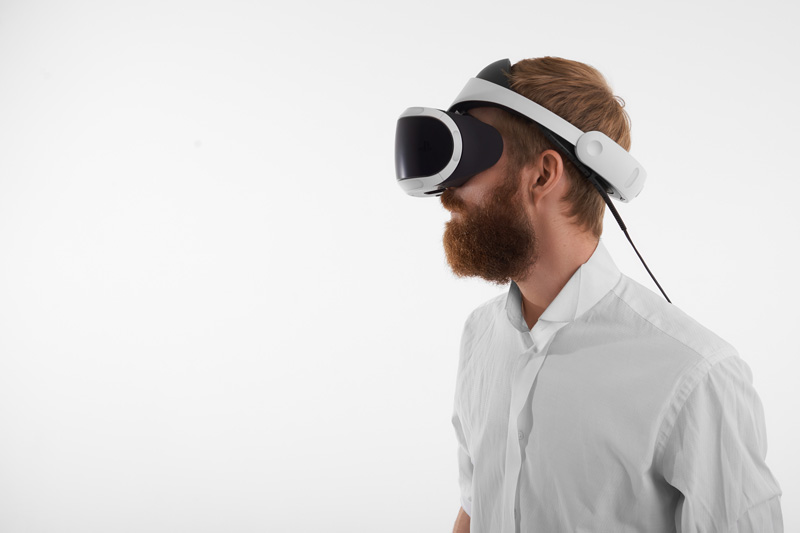 Someone wearing an headset for virtual reality