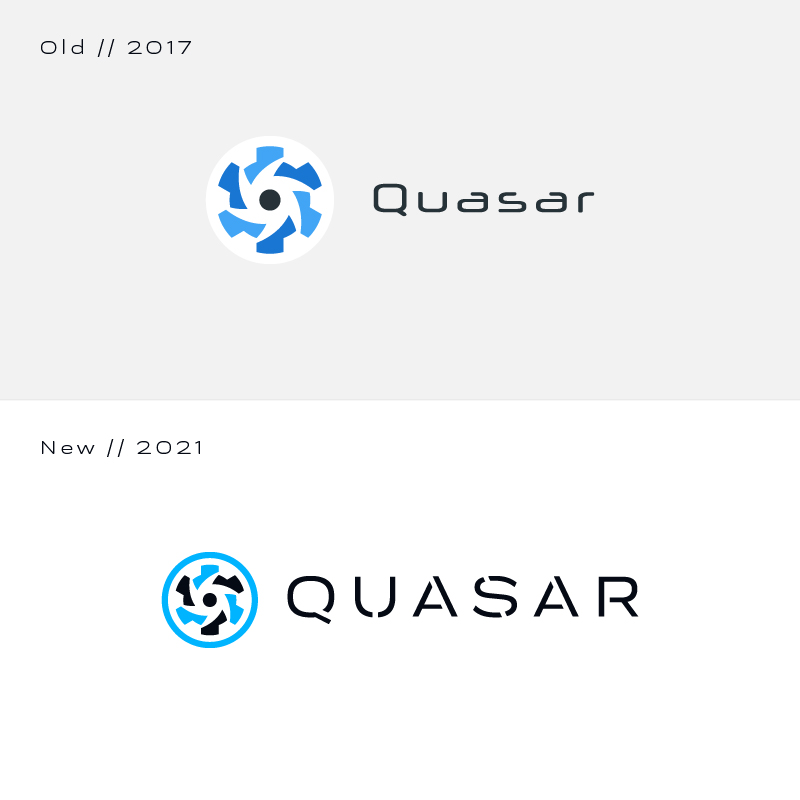 vecchio e nuovo logotipo di Quasar messi a confronto