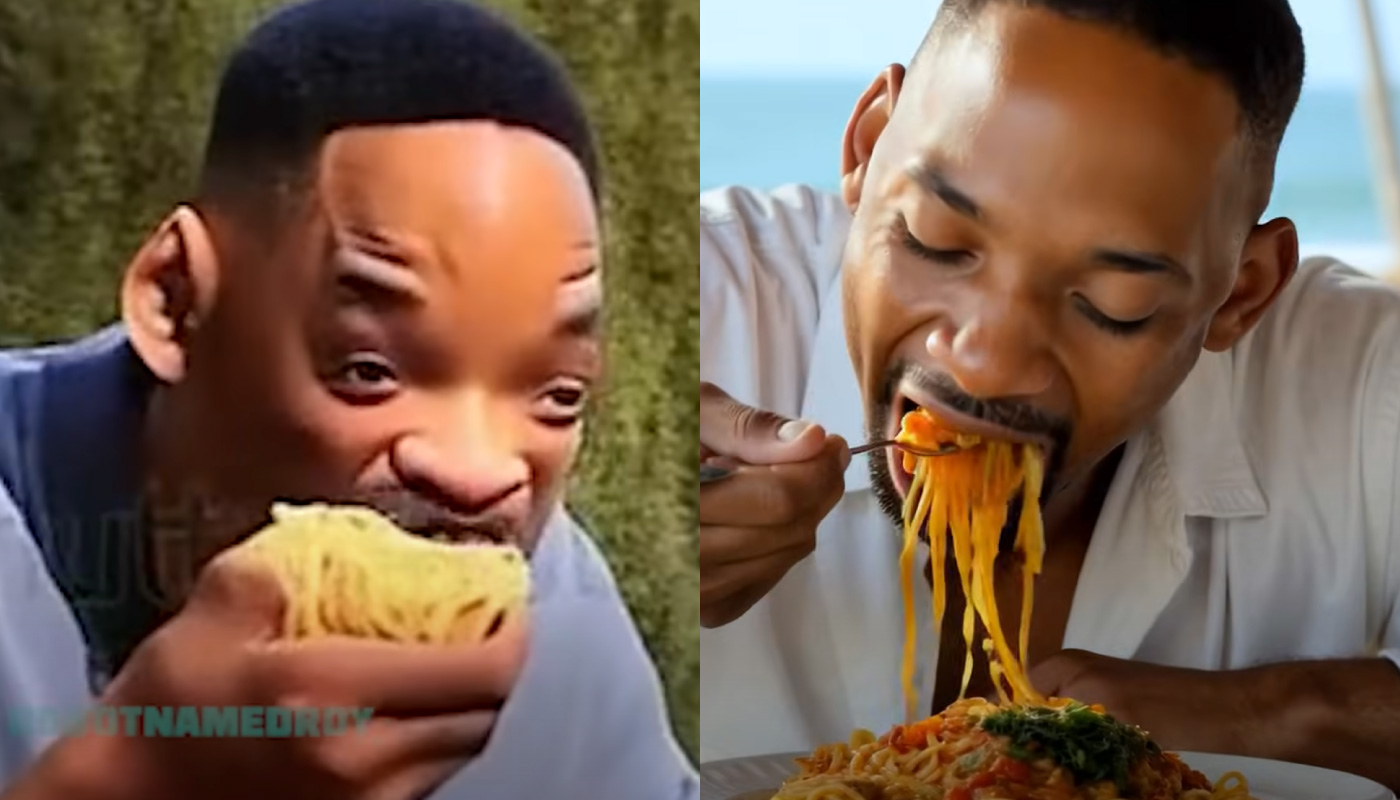 video of Will Smith eating spaghetti 2023 and 2025
