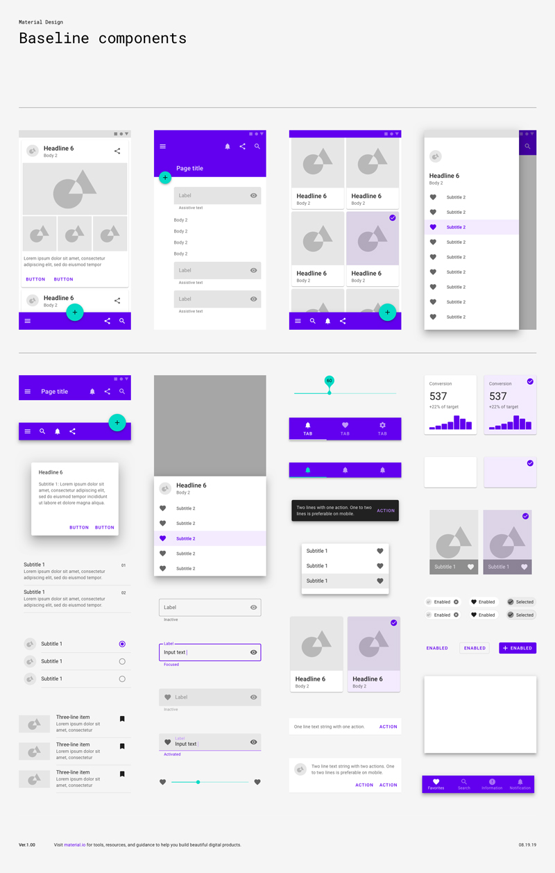 Components list designed following Material Design guidelines