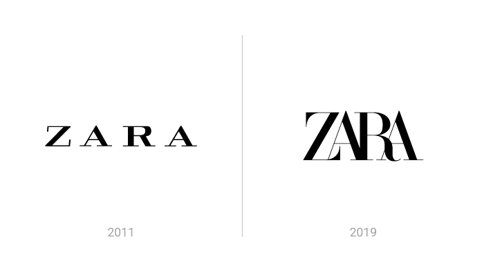 Logo di Zara 2011 e 2019 a confronto