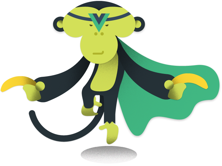 Mojo holding two bananas in his hands with a green cape as he flies and a vue headband